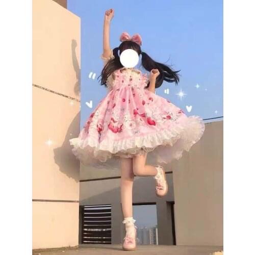 Sweet Lolita Jsk Dress Sleeveless Lace Princess Tea Party Dresses Summer Harajuku Kawaii Daily Dress Women