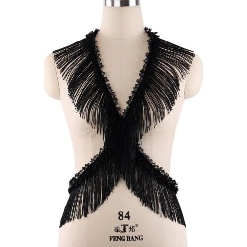 Womens Body Harness Sexy Tassel Black Tops Lace Harness Bra Bondage Harness Lingerie Goth Pole Dance Fetish Wear Prom Dress