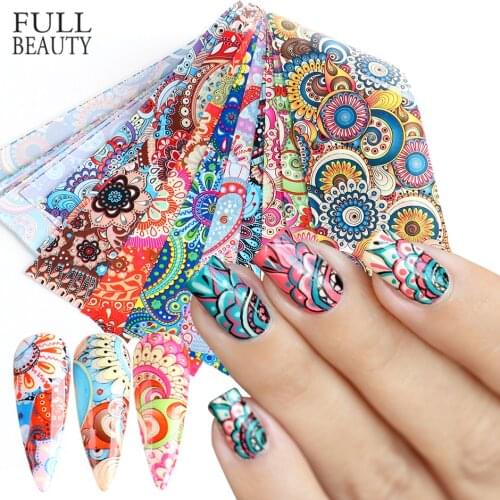 10pcs Mandala Nail Foil Stickers Bohemia Style Totem Flowers Transfer Paper Natural DIY Decal Manicure Decoration Wraps CHXK1028