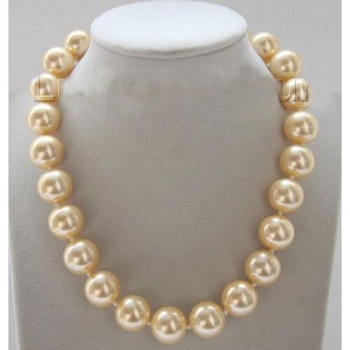 18" 16mm round champagne south sea shell pearls necklace magnet clasp