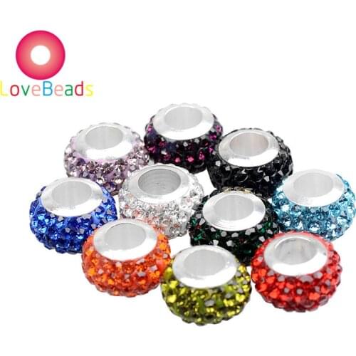 20Pcs Wholesale Lots Bulk Top Quality Crystal Rhinestone Large Hole European Murano Spacer Beads Pandora Charms Bracelet Jewelry