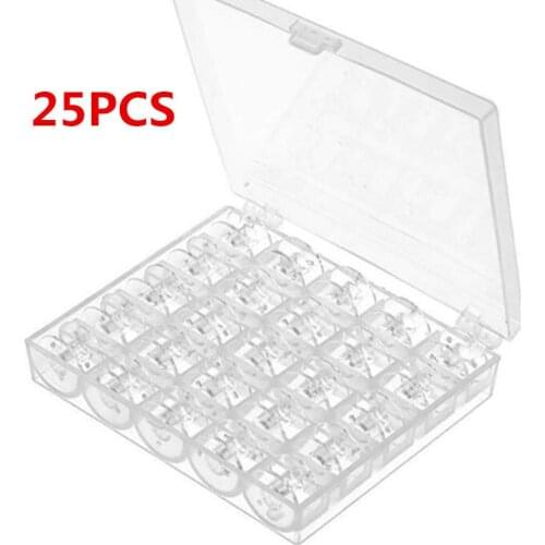 25Pcs Transparent Sewing Machine Bobbins Spools Accessories With Storage Case Plastic Sewing Bobbins Needlework Sewing Supplies