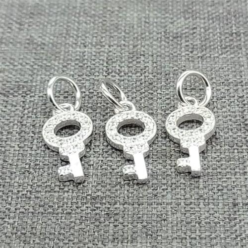 5 Pieces of 925 Sterling Silver Shiny Key Charms w/ Zircon for Bracelet Necklace