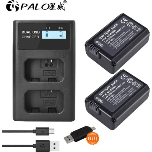 NP-FW50 NPFW50 camera Battery 2000mAh 7.4V np fw50 batteria+LED Dual Charger for Sony a6500 a6300 A7SM2 RX10 II NEX-3 3N 5C 5T