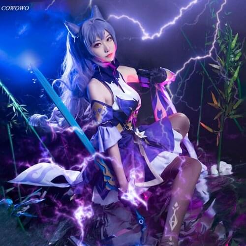 Anime! Genshin Impact Keqing Gorgeous Game Suit Lovely Dress Uniform Cosplay Costume Halloween Party Outfit For Women 2020 NEW