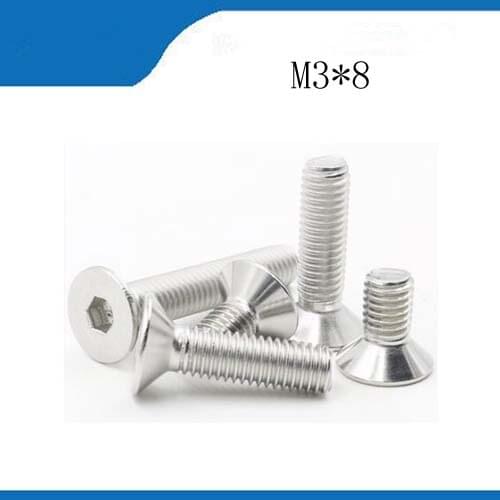 Free shipping 100pcs M3*8 316 Stainless Steel Countersunk Flat Hex Hexagon Head Allen Screws Bolt DIN799 stainless nails,bolts