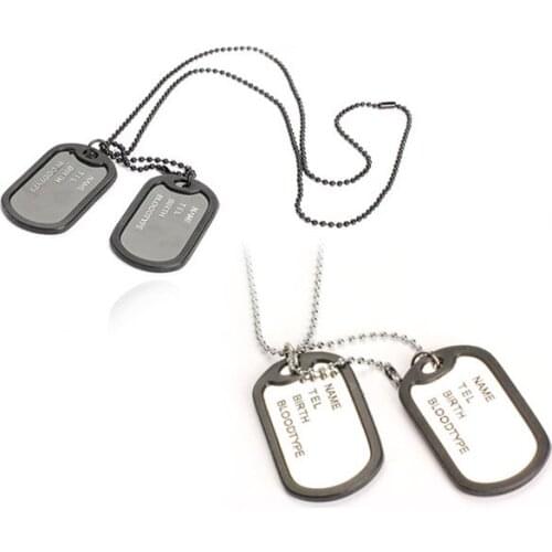 Man Dual Plates Pendant Sweater Necklace Chain Military Army Tag