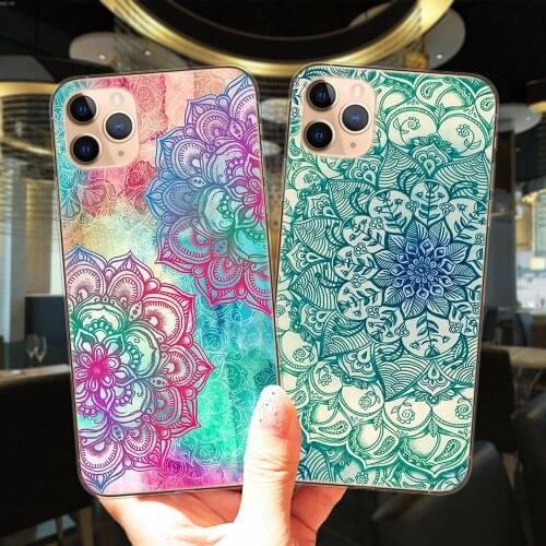 Mandala Lace Flower Phone Case For iPhone 12 Mini 11 Pro XS Max 6S 8 7 Plus X XR SE 2 Floral Clear Cover Soft Silicone Fundas