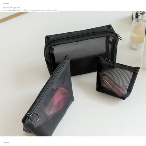 Black Mesh Cosmetic Bag Mascara Lipstick Storage Case Washroom Towel Holder Woman Travel Handbag Makeup Pouch Bedroom Organizer
