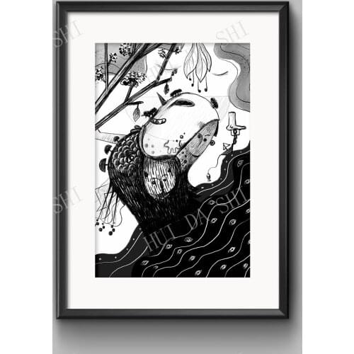 Pencil style digital illustration, represents a fantastic and surreal animal, various vanities