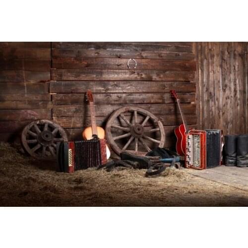 Barn Wood Wooden Wheel House Hay Floor Guitar accordion photo backdrop Computer print wall background