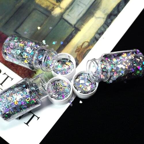 Holographic Lasers Silvery Chunky Glitter Epoxy Resin Festival Chunky Hexagons Heart Number Letters Sequins 10g Per
