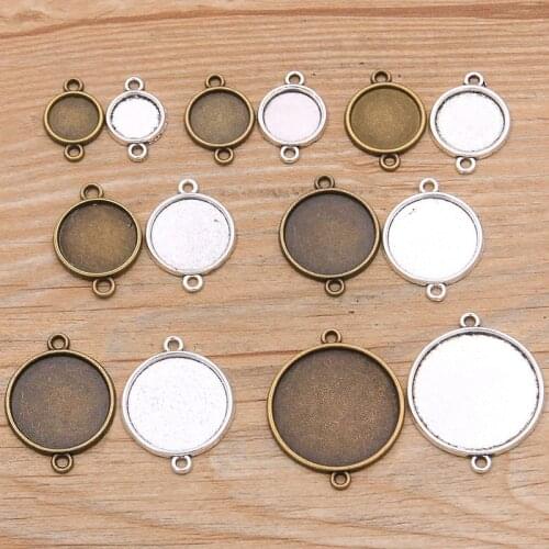 10Pcs 10-25mm Inner Size 2 Colors Round Cabochon Base Setting Connector Charms Pendant DIY Necklace Bracelet Jewelry Making