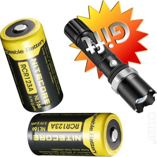 Wholesale Nitecore NL166 X2 Pieces+Free Gift Flashlight 650mAh Protected Lithium Rechargeable RCR123A 16340 18350 Li-ion Battery