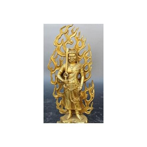 Copper Crafts Brass decoration Fine Brass 11" Tibet Buddhism Brass Carving Stand Acalanatha Fudo Buddha Swords Statue
