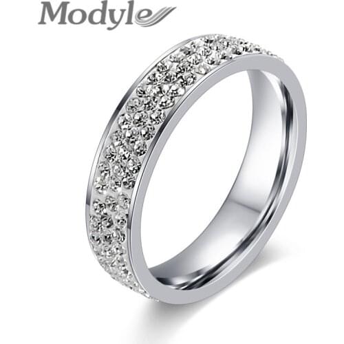 Modyle Brand Crystal Ring Gold-Color Stainless Steel Ring Engagement Rings for Women Wedding ring