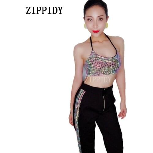 Fashion Multicolor Flashing Rhinestones Bra Pants Full Diamonds Womens Prom Show Wear Evening Show Women Singer Clothes Set
