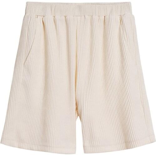 Mens New Shorts Korean Tide Clothing 2021 Casual Shorts Summer Lightweight Striped Pants with Pockets Elastic Waist
