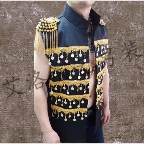 Nightclub Male Singers Perform Costume Personality Rock Vest Mens Bar Dj Jacket Mens Vests Stage Outerwear Costumes S-xxxl