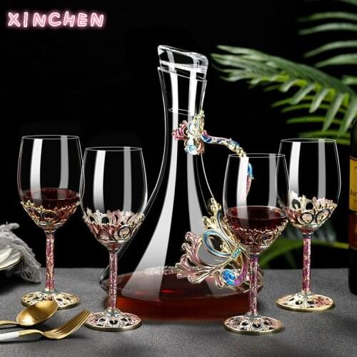 Creative Enamel Color Crystal Red Wine Glass Decanter Set Goblet Wedding Glasses Champagne Whiskey Cup lead-free crystal glass