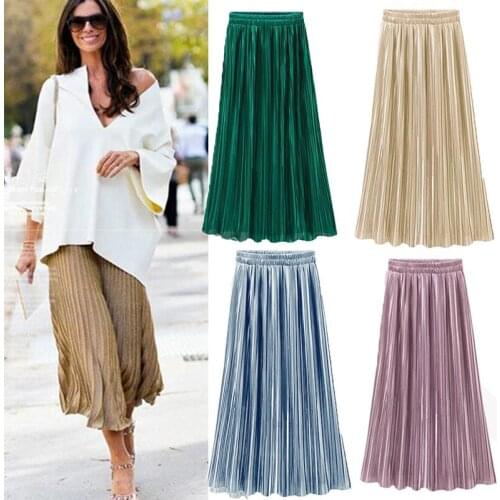 New Fashion Ladies Womens Gypsy Long Jersey Skirt Ladies Skirt Size Stylish Womens Pleated Long Skirts Solid 4 Colors
