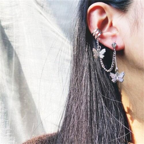 51092 European and American cross-border new earrings creative retro simple wild alloy metal ear clip butterfly flower
