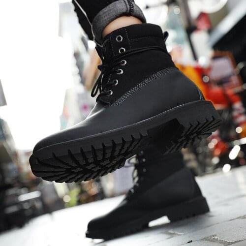 New couple high-top Martin boots, fashionable rhubarb boots mens shoes, British tooling shoes all-match casual leather boots
