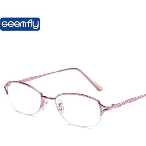 Seemfly Anti-blue light Half Frame Women Classic Reading Glasses Elegant Light Pink Far sighted Eyewear For Female +1.0 to +4.0