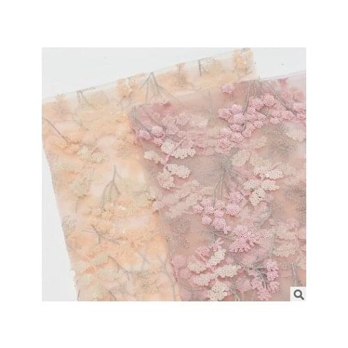 Fresh Spring Summer Dress Sequins Embroidered Gold Thread Apricot Pink Mesh Gauze Home Textile Handmade Accessories