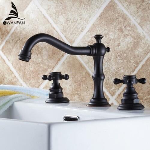 Basin Faucet Black Bronze Solid Brass Faucet Antique European Basin Mixer Double Handle Deck Bathroom Sink Mixer Tap HJ-6735K