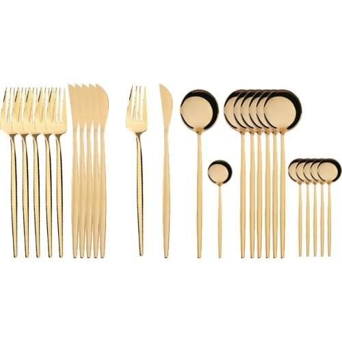 24pcs Cutlery Stainless Steel Tableware Kitchen Cutleri Fork Gold Utensils Dinnerware Set Knife Fork Spoon For Dinner Flatware