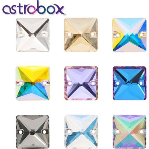 Astrobox Magic Square Sew on Rhinestone With Two Holes Flat Back K9 Glass Loose Diamond Stones Garment DIY Clothing Jewelry