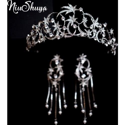 NiuShuya Romantic Meteor Star Crystal Wedding Tiara Crown Bride Rhinestone Headband Jewelry Hair Accessories