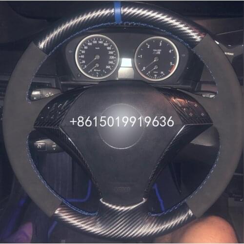 Carbon Fiber Black Suede Car Steering Wheel Cover for BMW E60 (Sedan) 530d 2003-2009 E61 (Touring) 2004-2009