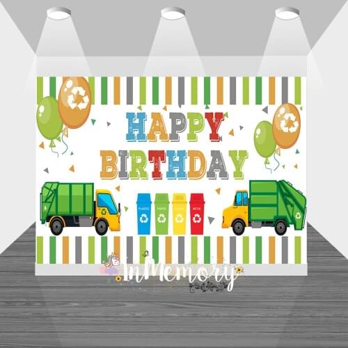 Baby Boy Birthday Party Backgrounds Viny Customized Garbage Truck Trash Sorting Balloons Newborn Photography Backdrops