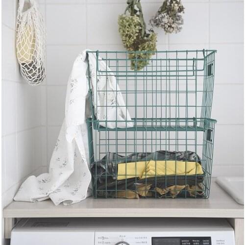 Green Iron Storage Basket Dirty Laundry Toy Desktop Vegetables and Fruits Snacks Can Be Superimposed Storage Basket