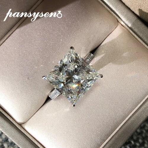 PANSYSEN Top Quality Solid 925 Sterling Silver 15ct Created Moissanite Wedding Rings for Women Party Fine Jewelry Ring wholesale