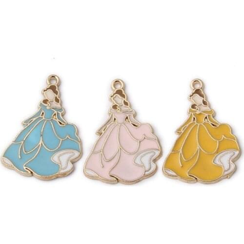 10pcs 21*27mm Gold Tone Alloy Enamel Charms Beauty Princess Girl Shape Ornament Accessories DIY Jewelry Earring Pendant