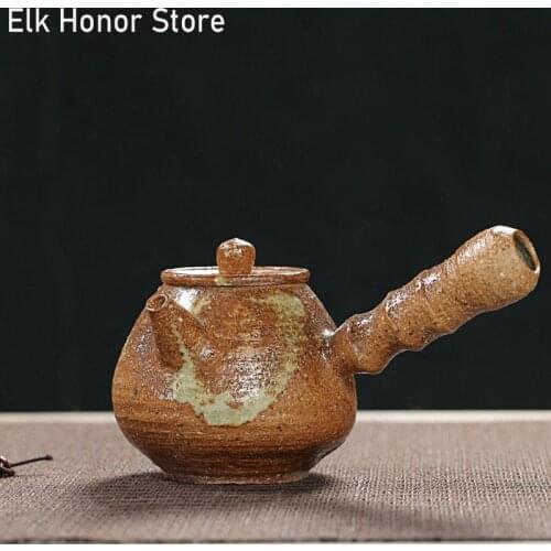150ml Vintage Japanese Style Handmade Coarse Teapot Pottery Kung Fu Tea Kettle Ceramic Side Handle Filter Teapot Gift Packaging