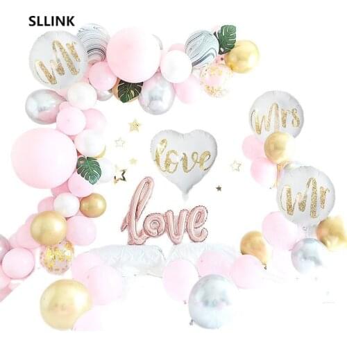 18inch Round White Gold Glitter Print Mr&Mrs LOVE foil Balloons bride to be marriage Wedding Decor Valentines Day Supplies