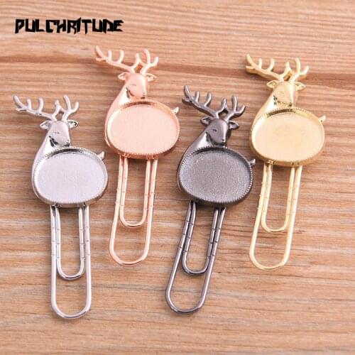 2Pcs 12*14mm Four Color Paper Clip Deer Cabochon Settings Jewelry Blank Charm Bookmark For Books Stationery Supplies