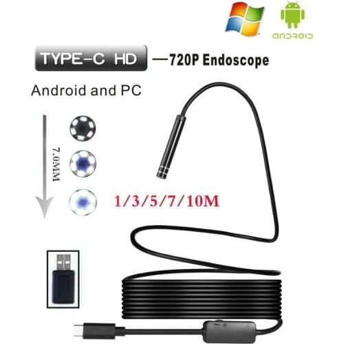 6 Leds 7MM 480p Waterproof Android Endoscope Type C Port Inspection Borescope Endoscopic Camera 1/M/3M/5M/7M/10M Length