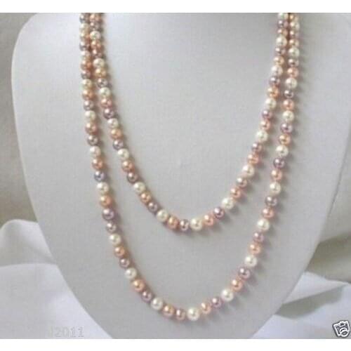 7-8mm white pink purple Multicolor freshwater pearls necklace 36"