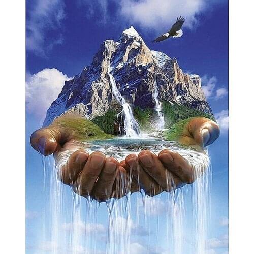 Diamond Mosaic 5D Diy Diamond Embroidery Kits Picture Of Rhinestones Crystal Full Diamond Painting Landscape Water Hands