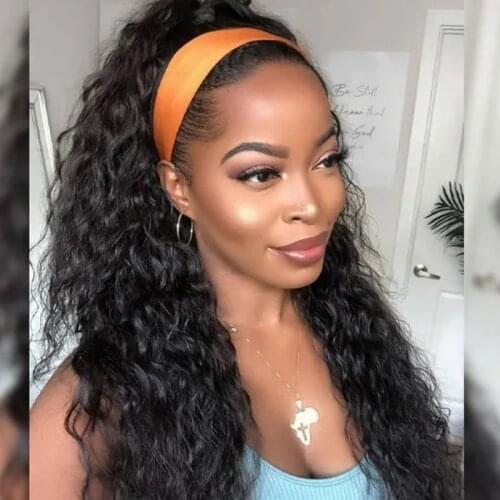 BLG Curly Human Hair Wigs Headband Wig Machine Made Brazilian Remy Human Hair Wigs Natural Color Curly Wigs For Black Women