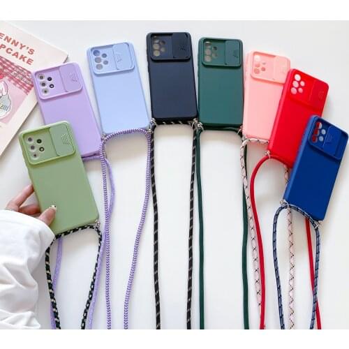 Crossbody Lanyard Slide Lens Camera Cover Case For Samsung A72 A52 A32 A12 S20 S21 Plus FE Note 20 Ultra A71 A51 A21S A50 A30