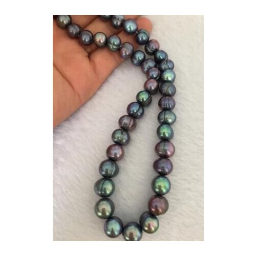 Huge9-10mm south sea baroque black green pearl necklace 18inch