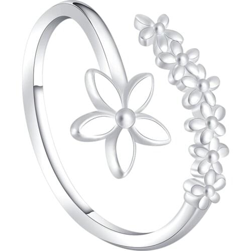 Women Korea Fresh Flower Opening Rings Female Adjustable Temperament Personality Literary Rings Fashion Jewelry Gift