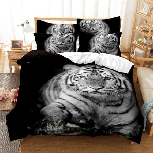 3D Tiger Design Printed Duvet Quilt Cover Set Comforter Bed Linen Pillowcase Bedding Sets King Queen Size Animal Linen Bedding