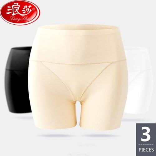 LANGSHA 3Pcs/set Summer High Waist Women Safety Shorts Pants Seamless Nylon Panties Anti Emptied Boyshorts Girls Silk Underwear